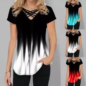 Женская мода, летние повседневные свободные рубашки с круглым вырезом и блузки с короткими рукавами и градиентным принтом, футболки, уютные топы 4XL зелёный