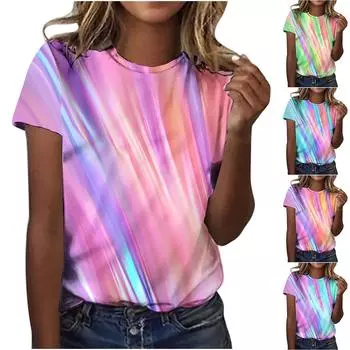 Женская мода Летние сексуальные печатные обычные женщины с короткими рукавами и круглым вырезом L синий