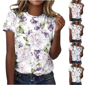 Женская мода Летние сексуальные печатные обычные женщины с короткими рукавами и круглым вырезом L синий