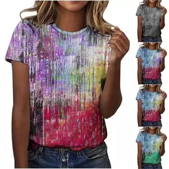 Женская мода Летние сексуальные печатные обычные женщины с короткими рукавами и круглым вырезом L синий