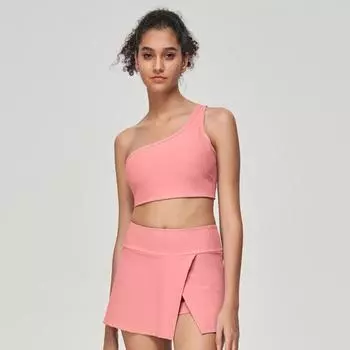 Женская мода, летний комплект из 2 предметов, с открытой спиной, одежда для йоги, быстросохнущий спортивный костюм, топ на одно плечо, спортивный костюм с юбкой для бега с высокой талией S