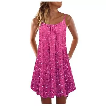 Женская мода, летний повседневный жилет без рукавов с богемным принтом, свободное платье на бретелях, большое платье L фиолетовый