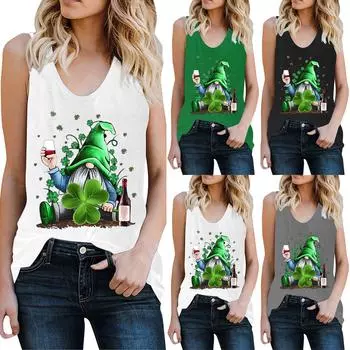 Женская мода, летний сексуальный жилет без рукавов с принтом на день Святого Патрика, майка L зелёный