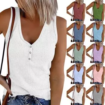 Женская мода, летний сексуальный жилет без рукавов в полоску на пуговицах, топ L армия зеленый