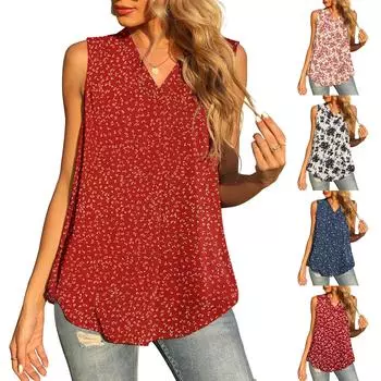 Женская мода, летний шифоновый свободный топ без рукавов с v-образным вырезом XXL чёрный