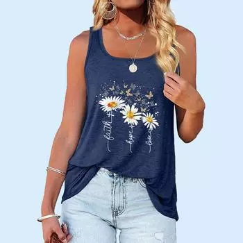 Женская мода, летний топ без рукавов, повседневная футболка с принтом и круглым вырезом, свободная майка Laides S чёрный