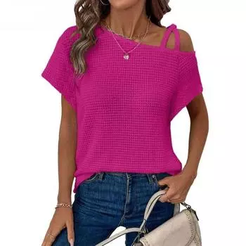 Женская мода летний трикотажный топ с открытыми плечами S розы красного