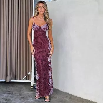 Женская мода, летняя длинная юбка без рукавов с принтом, повседневные платья L красный