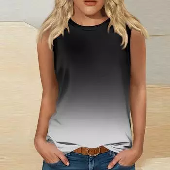 Женская мода, летняя майка с круглым вырезом, легкая майка без рукавов с принтом L чёрный