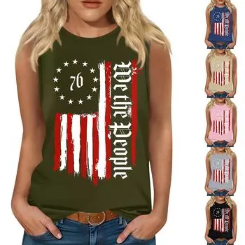 Женская мода, летняя майка с круглым вырезом, легкая майка без рукавов с принтом L