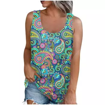 Женская мода, летняя майка с круглым вырезом, легкая майка без рукавов с принтом L зелёный