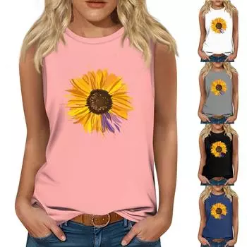 Женская мода, летняя майка с круглым вырезом, легкая майка без рукавов с принтом L чёрный