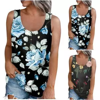 Женская мода, летняя майка с круглым вырезом, легкая майка без рукавов с принтом XL
