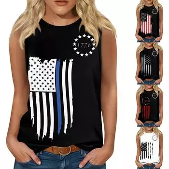 Женская мода, летняя майка с круглым вырезом, легкая майка без рукавов с принтом S чёрный