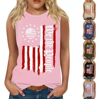 Женская мода, летняя майка с круглым вырезом, легкая майка без рукавов с принтом L