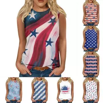 Женская мода, летняя майка с круглым вырезом, легкая майка без рукавов с принтом L красный