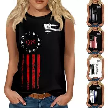 Женская мода, летняя майка с круглым вырезом, легкая майка без рукавов с принтом XXXL чёрный