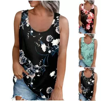 Женская мода, летняя майка с круглым вырезом, легкая майка без рукавов с принтом L чёрный