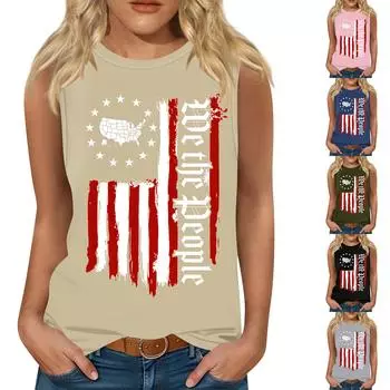 Женская мода, летняя майка с круглым вырезом, легкая майка без рукавов с принтом L