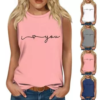 Женская мода, летняя майка с круглым вырезом, легкая майка без рукавов с принтом M синий