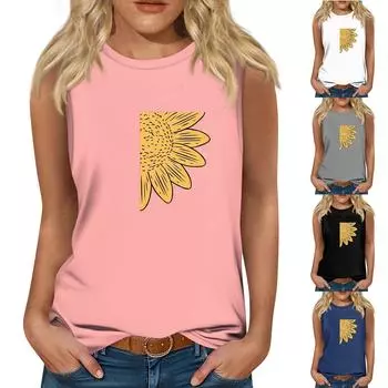 Женская мода, летняя майка с круглым вырезом, легкая майка без рукавов с принтом L чёрный