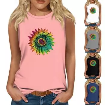 Женская мода, летняя майка с круглым вырезом, легкая майка без рукавов с принтом L чёрный