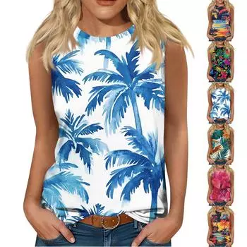 Женская мода, летняя майка с круглым вырезом, легкая майка без рукавов с принтом S
