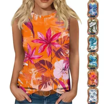 Женская мода, летняя майка с круглым вырезом, легкая майка без рукавов с принтом L