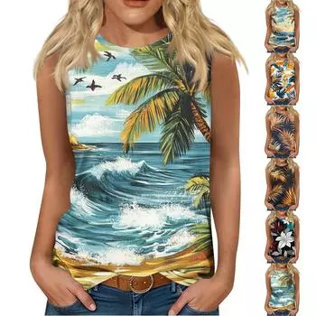Женская мода, летняя майка с круглым вырезом, легкая майка без рукавов с принтом XL