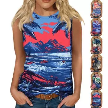 Женская мода, летняя майка с круглым вырезом, легкая майка без рукавов с принтом XXXL бежевый