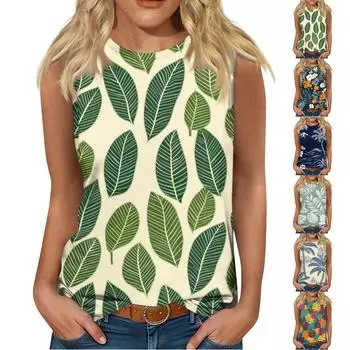 Женская мода, летняя майка с круглым вырезом, легкая майка без рукавов с принтом L зелёный