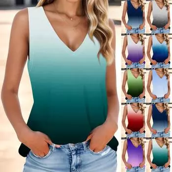 Женская мода, летняя майка с V-образным вырезом, легкая майка без рукавов с цветочным принтом L синий