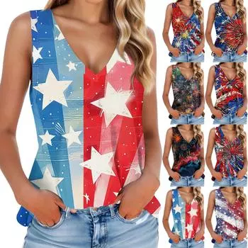 Женская мода, летняя майка с V-образным вырезом, легкая майка без рукавов с принтом L чёрный