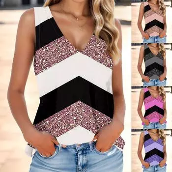 Женская мода, летняя майка с V-образным вырезом, легкая майка без рукавов с принтом XXL фиолетовый