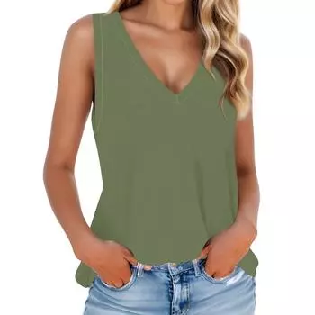 Женская мода, летняя майка с V-образным вырезом, легкая однотонная майка без рукавов S зелёный