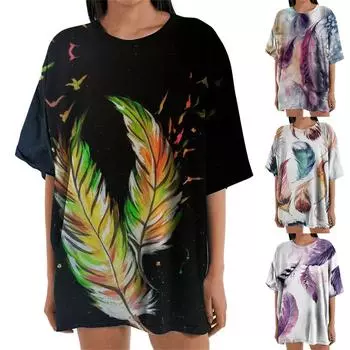 Женская мода, летняя повседневная свободная толстовка с круглым вырезом и принтом, футболка с короткими рукавами