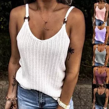 Женская мода, летняя повседневная топ без рукавов с лямкой на бретельках, однотонная бретелька, свободная блузка, топы на бретелях S чёрный