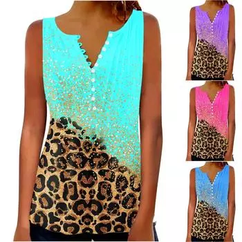 Женская мода, летняя сексуальная складка с принтом, обычный женский топ с короткими рукавами и V-образным вырезом на пуговицах S небесно-голубой