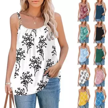 Женская мода, лето 2022, повседневная футболка без рукавов с круглым вырезом и принтом, топы, блузка XXL красный