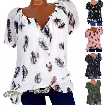 Женская мода, лето 2022, повседневная футболка с коротким рукавом и принтом, топы, блузка L чёрный