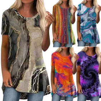 Женская мода, лето 2022, пуловер с круглым вырезом и принтом, топ с короткими рукавами, блузка S хаки