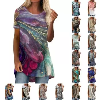 Женская мода, лето 2022, пуловер с круглым вырезом и принтом, топ с короткими рукавами, блузка L чёрный