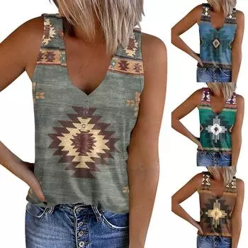 Женская мода, лето 2022, сексуальный жилет на пуговицах без рукавов с принтом, майка S синий