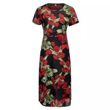 Женская мода Лето Элегантное свободное платье с коротким рукавом и принтом L розовый