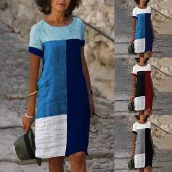 Женская мода лето новый тренд позиционирование печати круглый вырез с коротким рукавом платье L чёрный