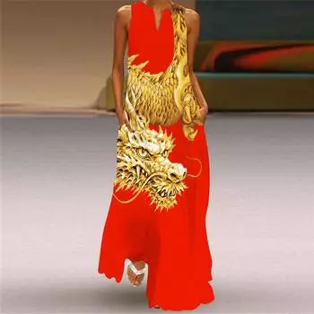 Женская мода лето весна цветочный принт без рукавов V-образный вырез свободные повседневные платья S