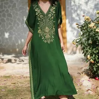 Женская мода лето весна цветочный узор принт рукава 1/2 V-образный вырез свободная талия повседневные платья Size: One Size