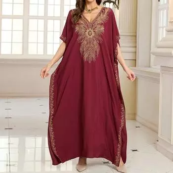 Женская мода лето весна цветочный узор принт рукава 1/2 V-образный вырез свободная талия повседневные платья Size: One Size