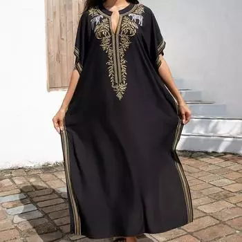 Женская мода лето весна цветочный узор принт рукава 1/2 V-образный вырез свободная талия повседневные платья Size: One Size