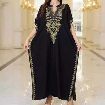 Женская мода лето весна цветочный узор принт рукава 1/2 V-образный вырез свободная талия повседневные платья Size: One Size